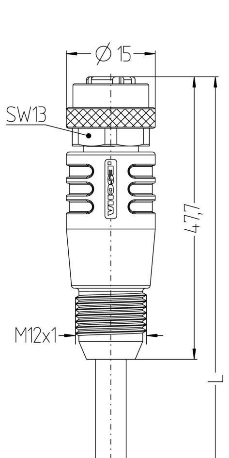 M12, female, straight, 4 poles, D-coded, grip body with thread, shielded, rail approved