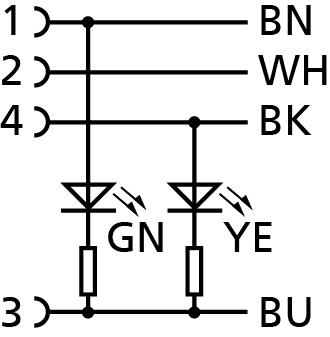 M12, Buchse, gewinkelt, 4-polig, M12, Stecker, gerade, 4-polig, mit LED, Sensor-/Aktorleitung