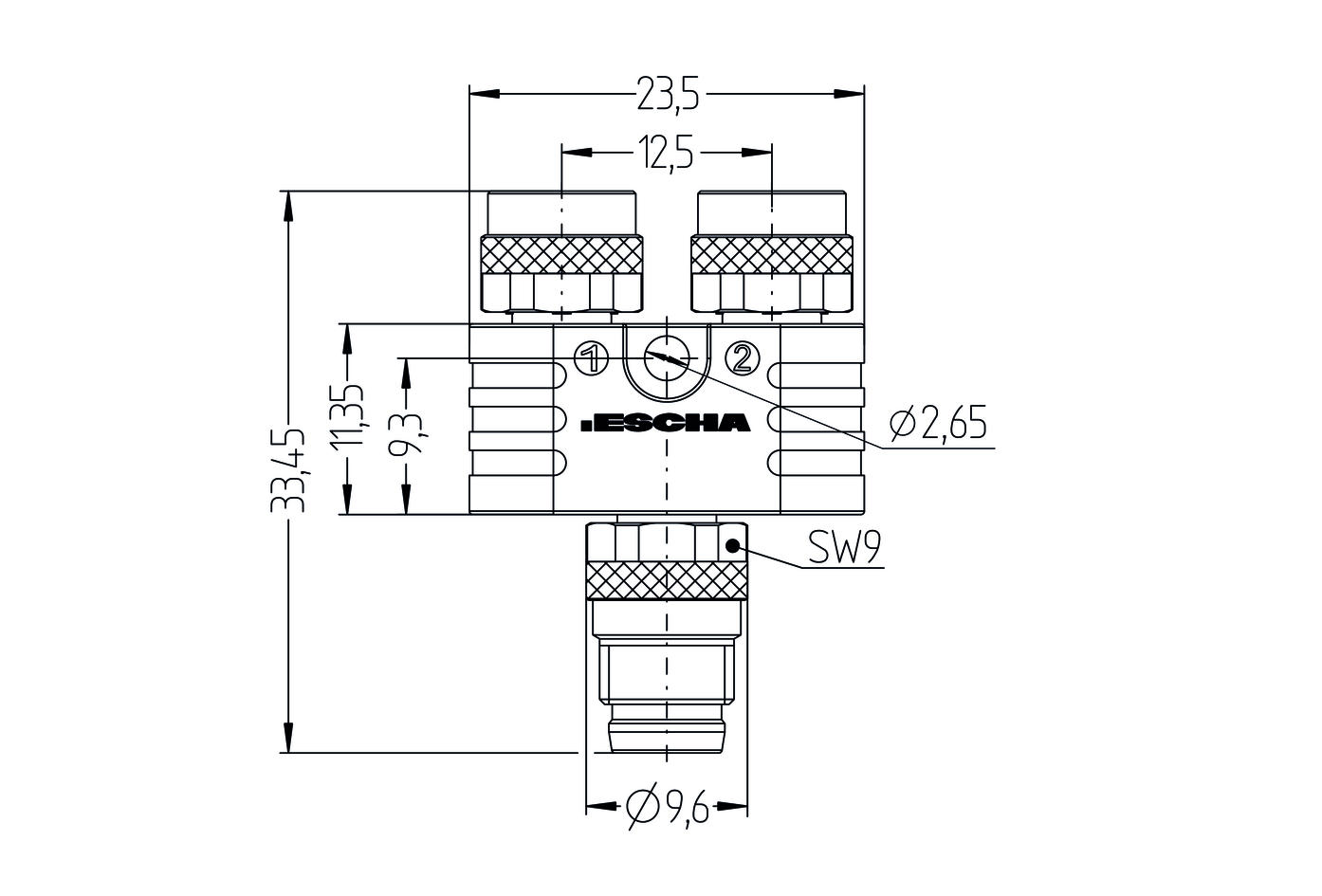Y-splitter, M8, male, straight, 3 poles, M8, female, straight, 3 poles, M8, female, straight, 3 poles