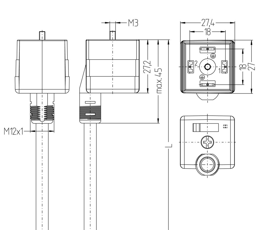 Ventilstecker, Bauform A, gerade, 2+PE gebrückt, Varistor, Sensor-/Aktorleitung