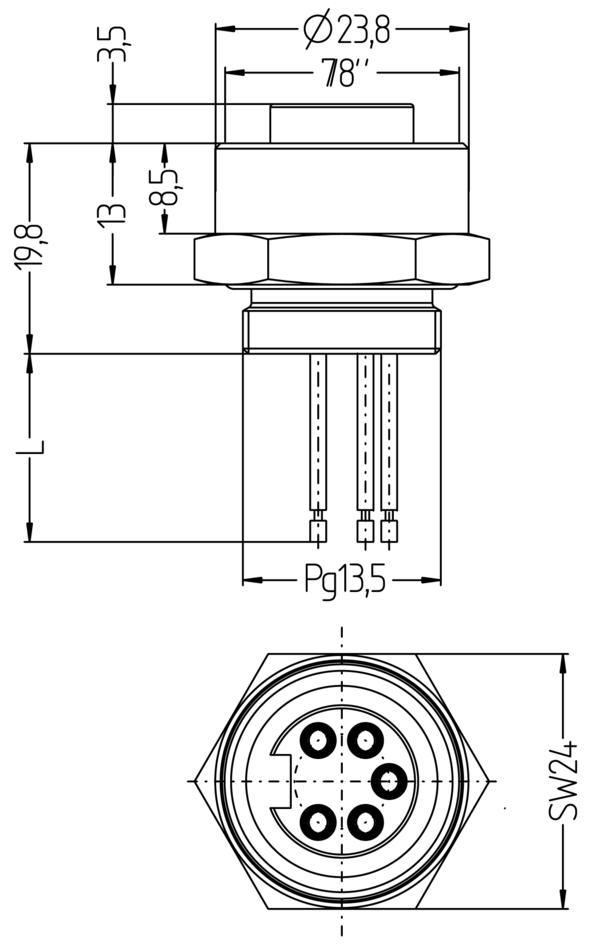 Flansch, 7/8", Buchse, gerade, 5-polig, Vorderwandmontage, Litzenanschluss, Sensor-/Aktor