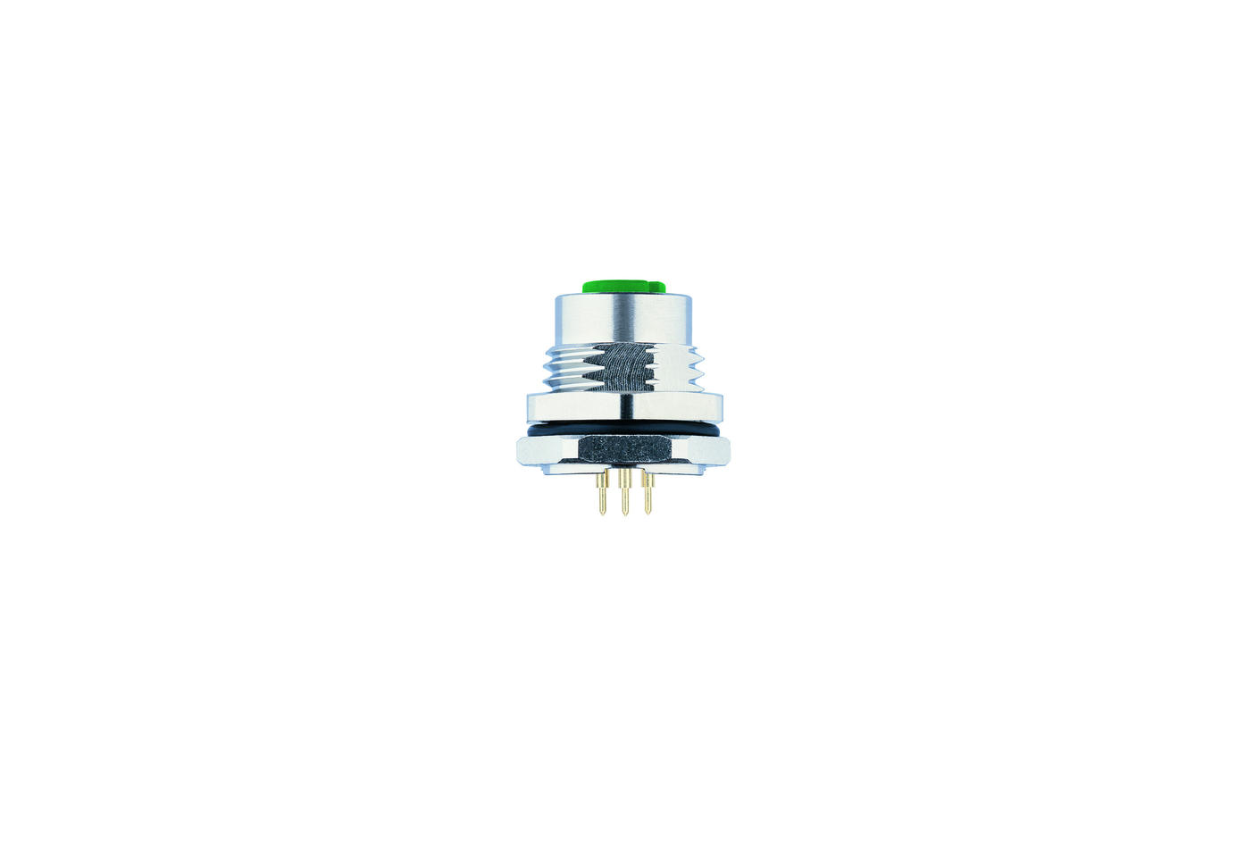 Receptacle, M12, female, straight, 4 poles, D-coded, back wall-mounting, print contact, Industrial Ethernet