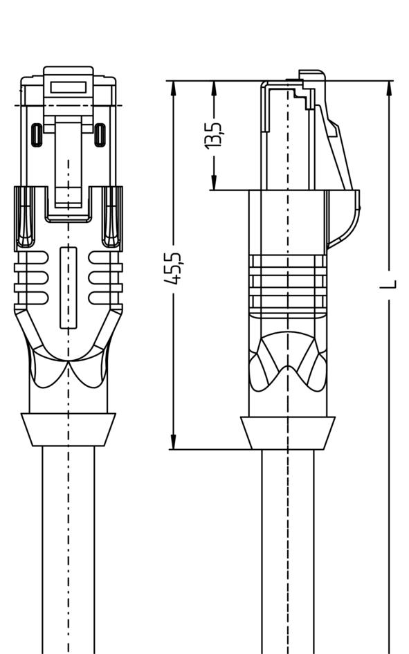 M12, 公头, 弯型, 4针脚, D-编码, RJ45, 公头, 直型, 4针脚, 屏蔽, 铁路认证
