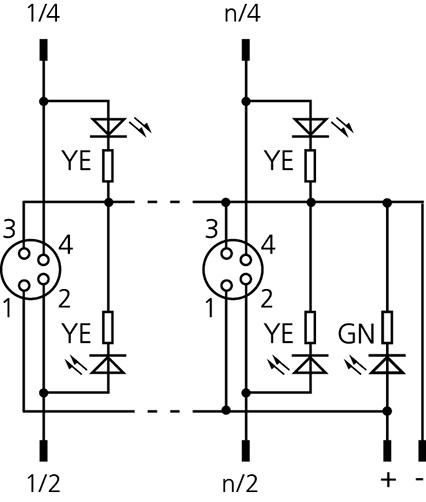 I/O-junctions passive, 8 ports, fixed cable connection, M8, female, 4 poles