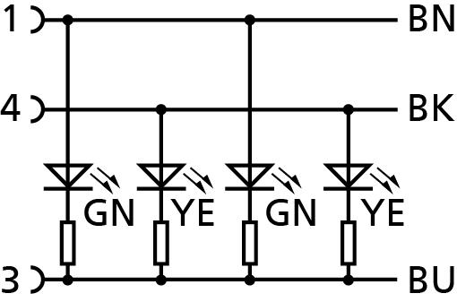 M12, Buchse, gerade, 3-polig, M12, Stecker, gerade, 3-polig, mit LED, Sensor-/Aktorleitung