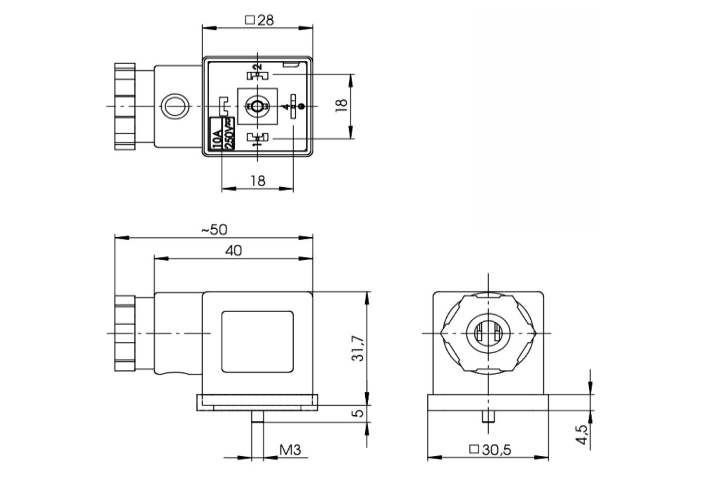 Field-wireable, Valve connector, housing style A, 2+PE, screw-/clamp contact