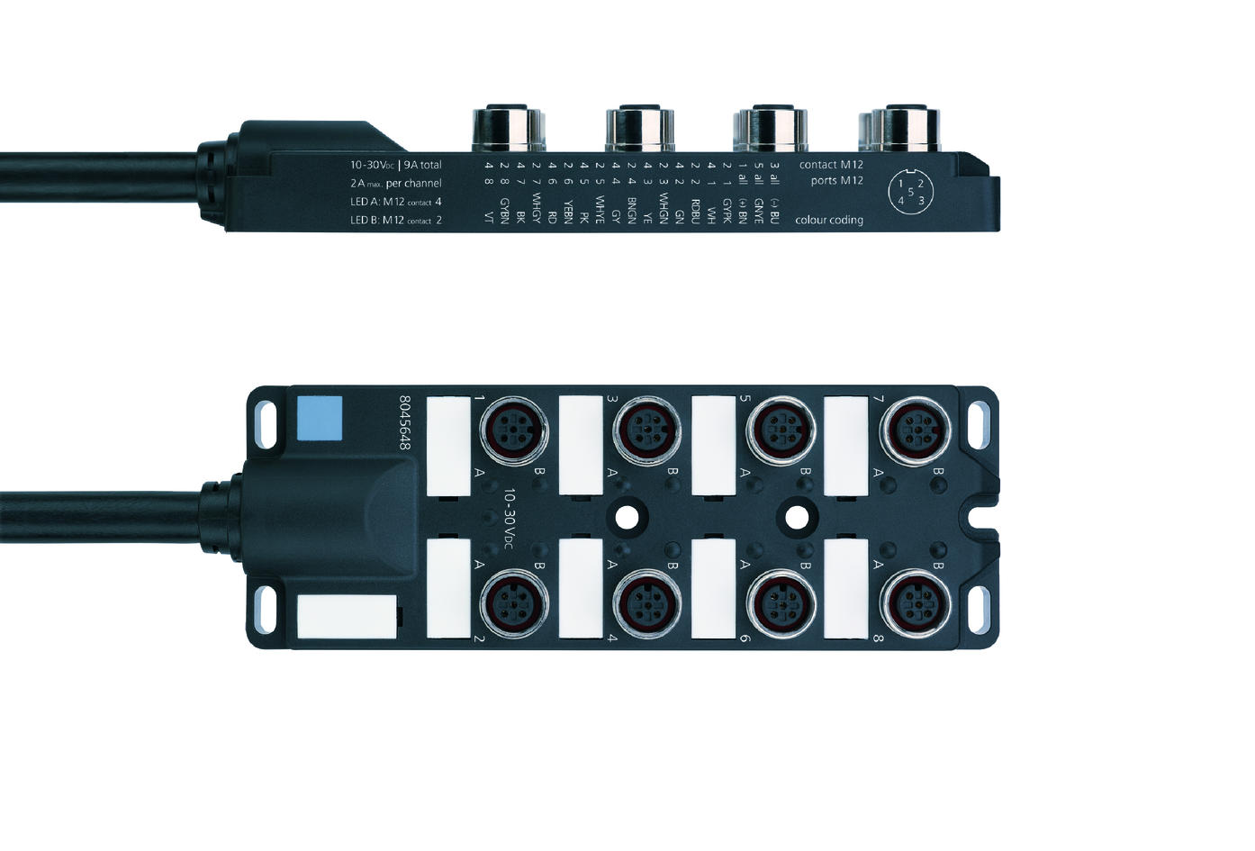 I/O-Modul passiv, 8 Ports, Festkabelanschluss, M12, Buchse, 3+PE