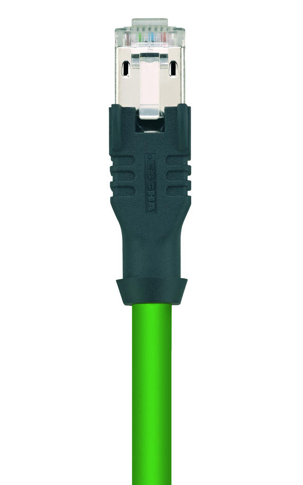 法兰 延长电缆 连接电缆, M12, 母头, 直型, 4针脚, D-编码, RJ45, 公头, 直型, 4针脚, 屏蔽, 工业以太网