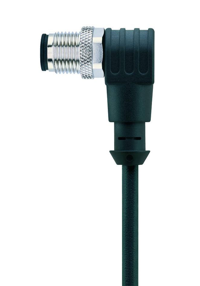 M12, 公头, 弯型, 4+PE, 传感器/执行器电缆