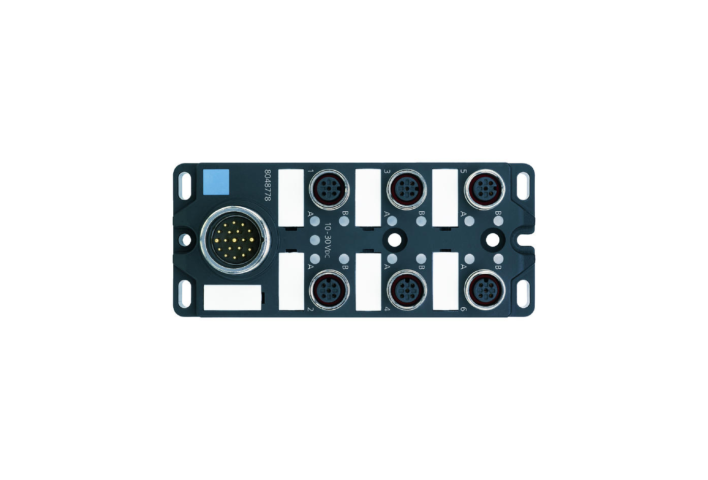 I/O-junctions passive, 6 ports, top contact, M12, female, 3+PE, M23, male, 12 poles