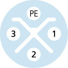 h-Verteiler, M12, Stecker, gerade, 3+PE, S-codiert, M12, Buchse, gerade, 3+PE, S-codiert, POWER