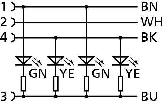 M12, female, straight, 4 poles, with LED, sensor-/actuator cable