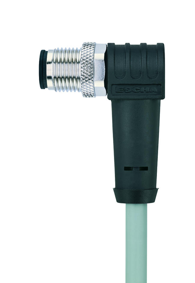 M12, Stecker, gewinkelt, 8-polig, geschirmt, rail approved