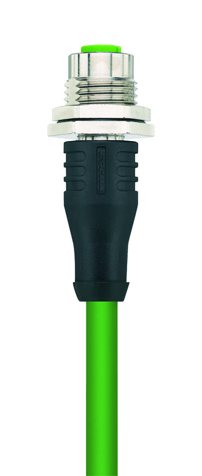 Receptacle Single-ended cordset, M12, female, straight, 4 poles, D-coded, back wall-mounting, shielded, Industrial Ethernet