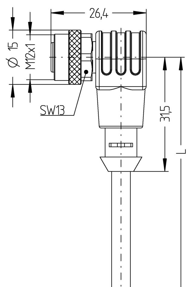 Y-splitter, M8, male, straight, 4 poles, with cable outlet, M12, female, angled, 3 poles, M12, female, angled, 3 poles, with LED