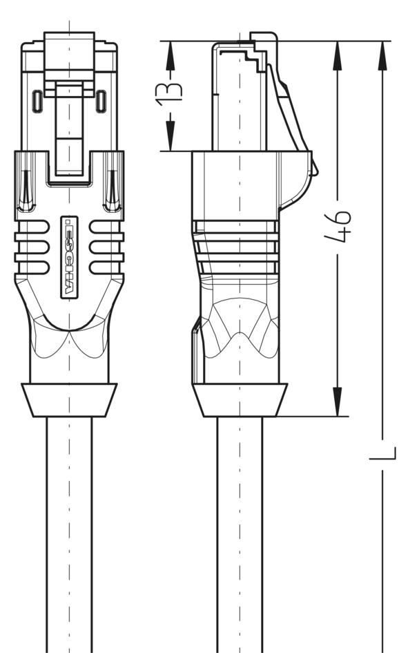 M12, Push-Pull inner locking, 公头, 直型, 8针脚, X-编码, RJ45, 公头, 直型, 8针脚, 屏蔽, 工业以太网 10 GBit/s