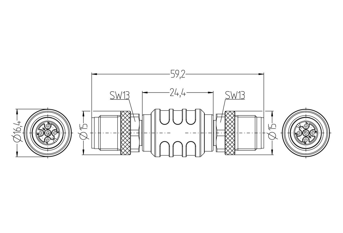 Adapter, M12, Stecker, gerade, 5-polig, M12, Stecker, gerade, 5-polig