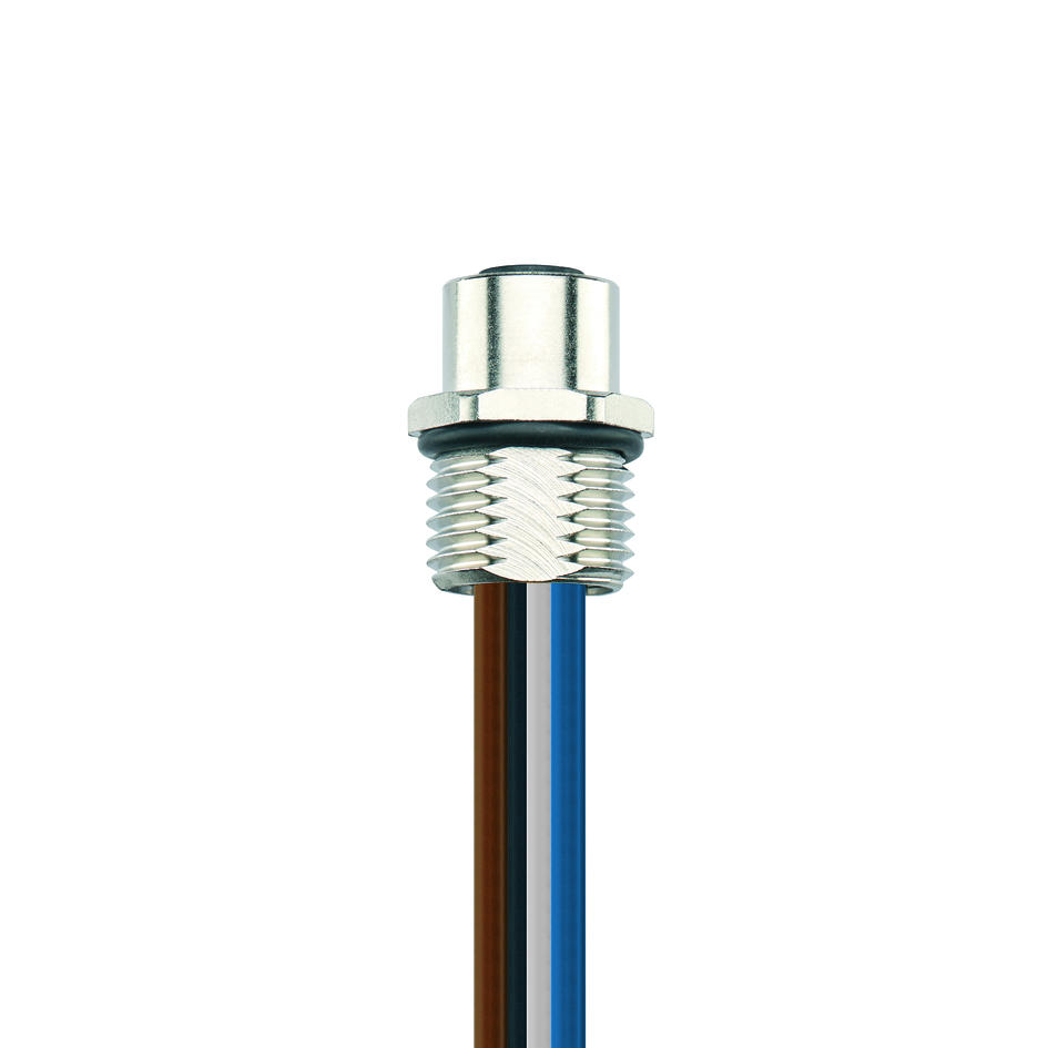 Receptacle, M12, female, straight, 4 poles, T-coded, front wall-mounting, wire contact, POWER