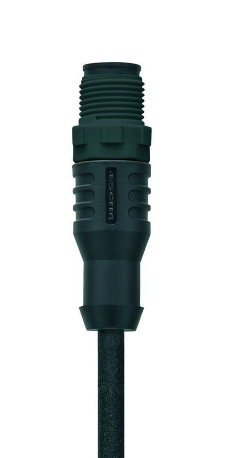 M12, male, straight, 4 poles, plastic coupling nut, black, sensor-/actuator cable
