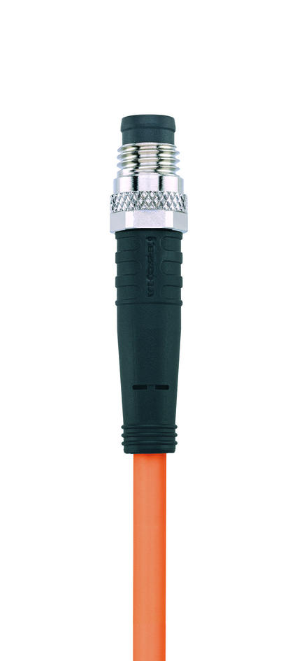 Y-Verteiler, M12, Buchse, gerade, 4-polig, mit Kabelabgang, M8, Stecker, gerade, 3-polig, M8, Stecker, gerade, 3-polig