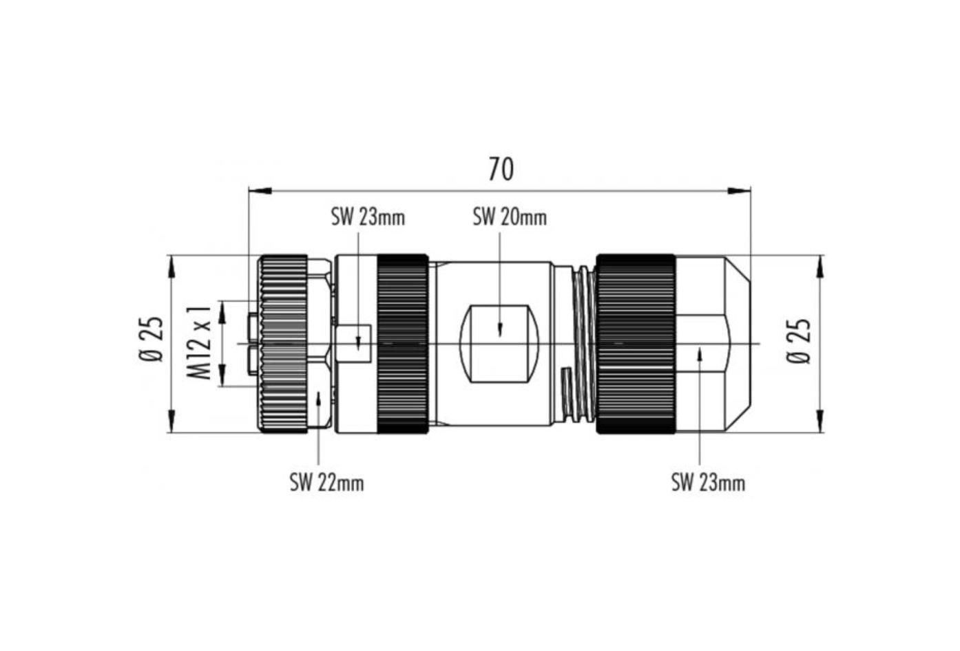 Field-wireable, M12, female, straight, 4+PE, K-coded, screw-/clamp contact, 630V 12A