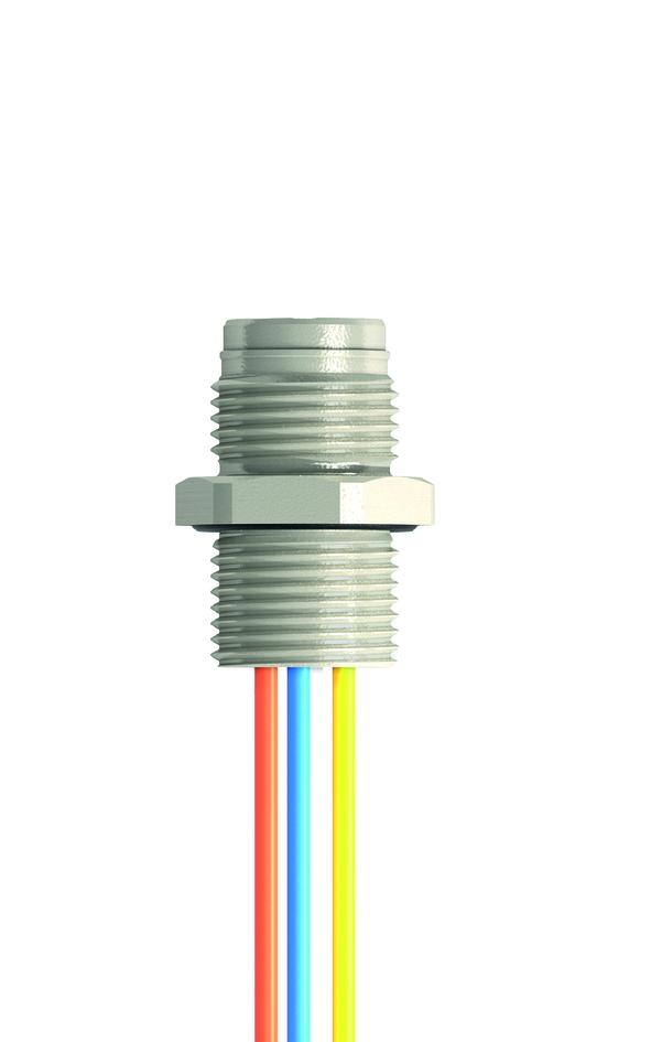 法兰, M12, Push-Pull outer locking, 公头, 直型, 4针脚, D-编码, 前面板安装, 线芯连接, 工业以太网