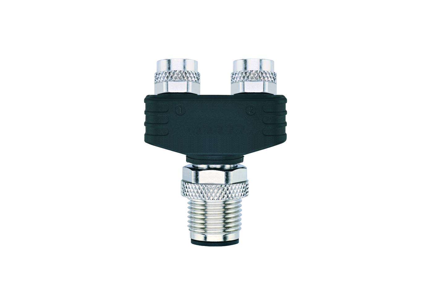 Y-splitter, M12, male, straight, 4 poles, M8, female, straight, 3 poles, M8, female, straight, 3 poles