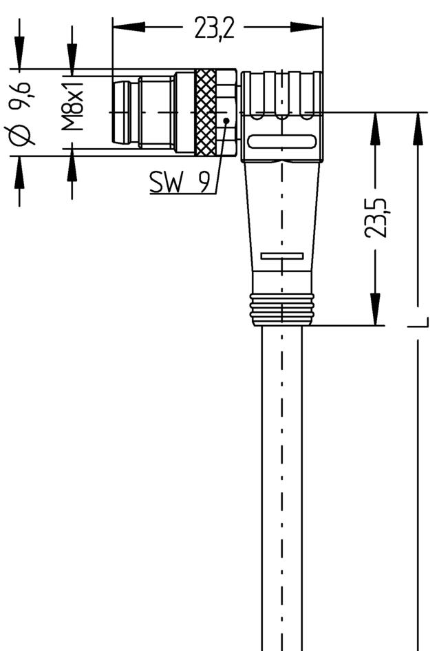 M8, female, straight, 4 poles, M8, male, angled, 4 poles, sensor-/actuator cable