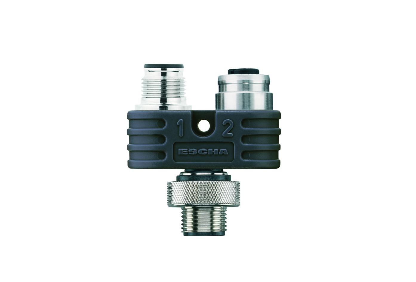 Y-Verteiler, M12, Stecker, gerade, 5-polig, M12, Stecker, gerade, 5-polig, M12, Buchse, gerade, 5-polig