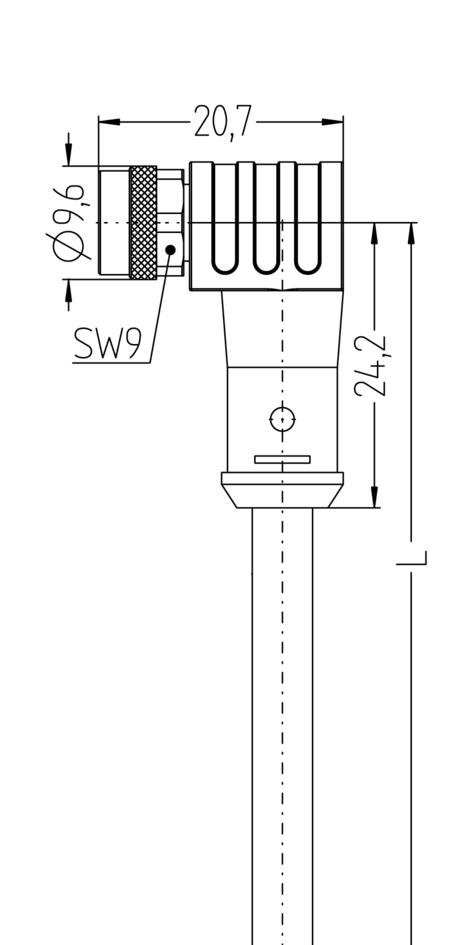 M8, Buchse, gewinkelt, 4-polig, M8, Stecker, gewinkelt, 4-polig, geschirmt, rail approved
