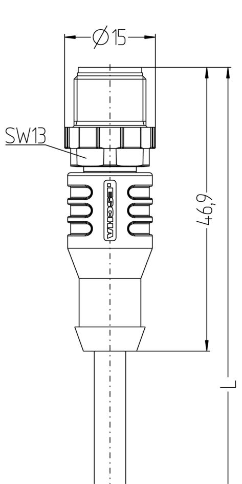 M12, female, angled, 4 poles, M12, male, straight, 4 poles, plastic coupling nut, grey, sensor-/actuator cable