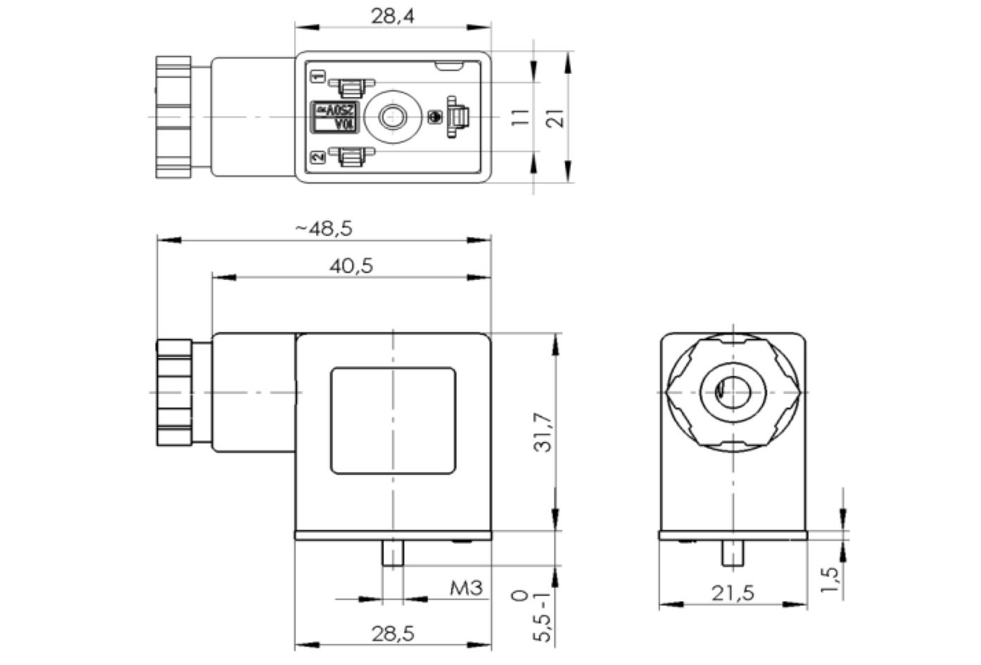 Konfektionierbar, Ventilstecker, Bauform BI, 2+PE, Schraub-/Klemmanschluss