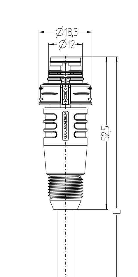 M12, Push-Pull inner locking, 公头, 直型, 4针脚, D-编码, 保护套管带螺纹压头, 屏蔽, 铁路认证