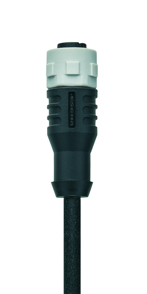 M12, female, straight, 4 poles, M12, male, straight, 4 poles, plastic coupling nut, grey, sensor-/actuator cable