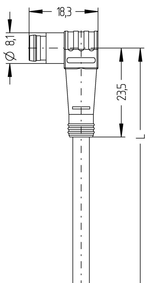 Ø8mm 快插, 公头, 弯型, 3针脚, 传感器/执行器电缆