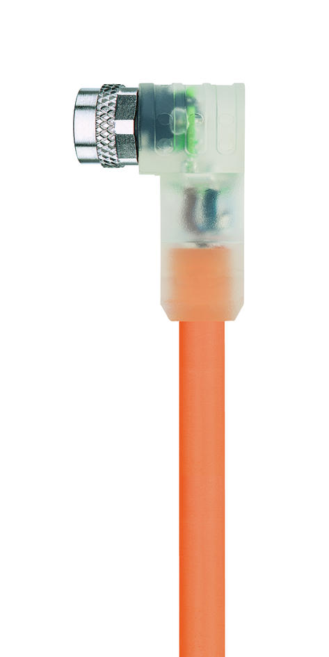 M8, female, angled, 4 poles, with LED, sensor-/actuator cable