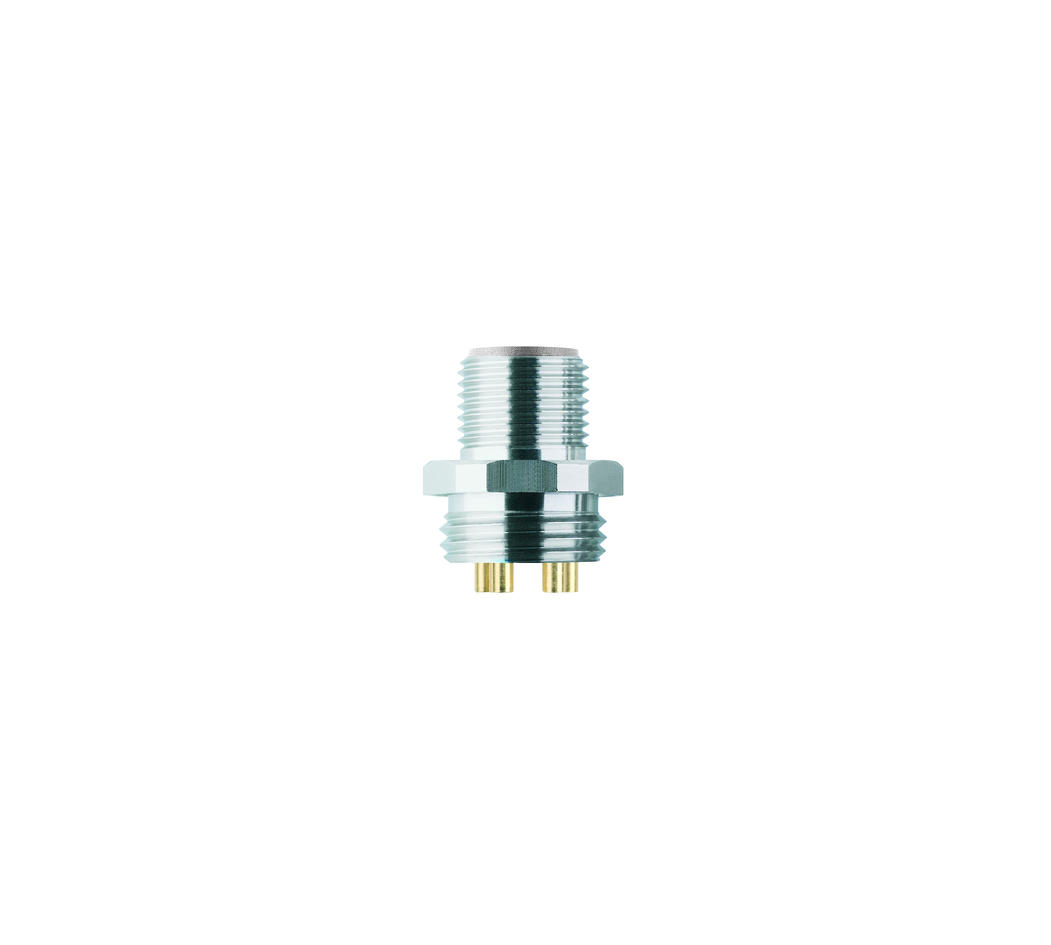 Receptacle, M12, male, straight, 4 poles, front wall-mounting, soldering contact, stainless steel, Food & Beverage