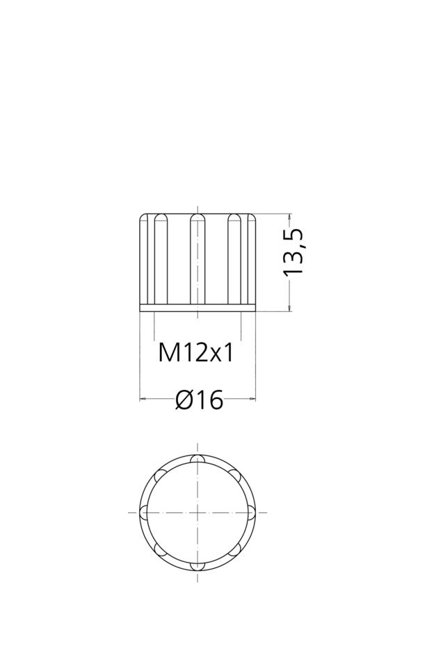 Screw cap, M12 male, black, QTY 500