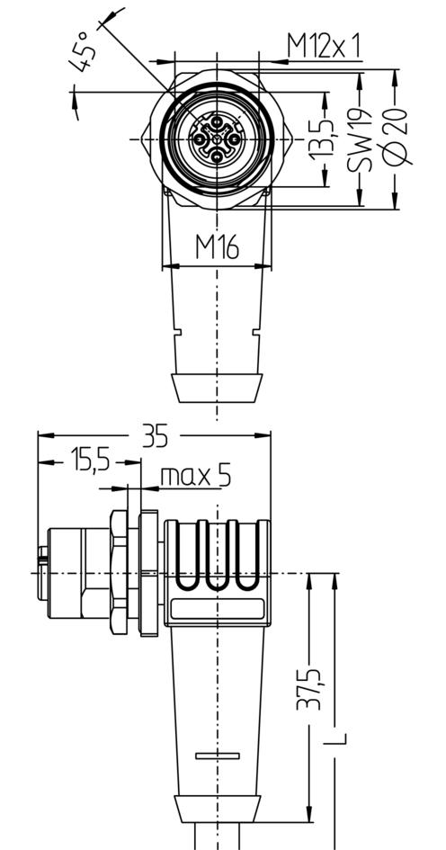 Receptacle Double-ended cordset, M12, female, angled, 4 poles, D-coded, M12, male, straight, 4 poles, D-coded, shielded, rail approved