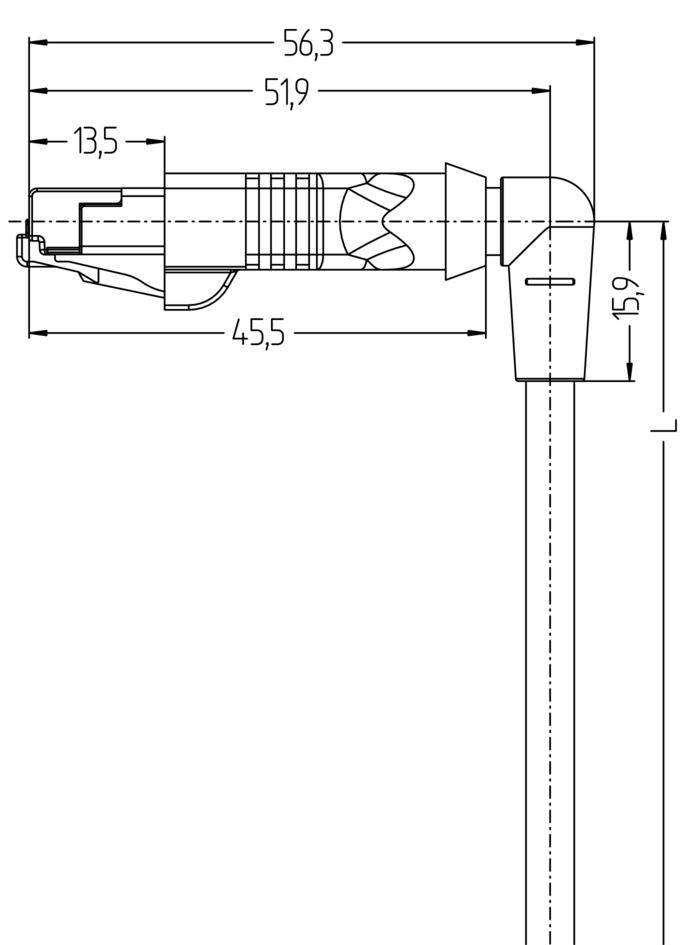 M12, Stecker, gerade, 4-polig, D-codiert, RJ45, Stecker, gewinkelt, 8-polig, geschirmt, Industrial Ethernet 100 MBit/s