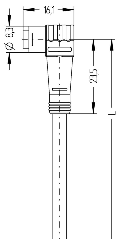 Ø8mm 快插, 母头, 弯型, 3针脚, Ø8mm snap, 公头, 直型, 3针脚, 传感器/执行器电缆