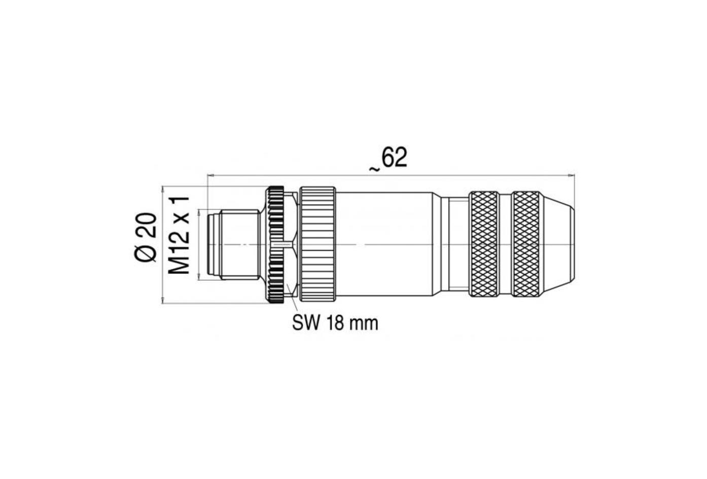 现场接线, M12, 公头, 直型, 8针脚, 螺丝夹紧连接, 屏蔽, 30V 2A