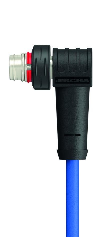 M12, Push-Pull inner locking, 公头, 弯型, 4针脚, D-编码, 屏蔽, 铁路认证