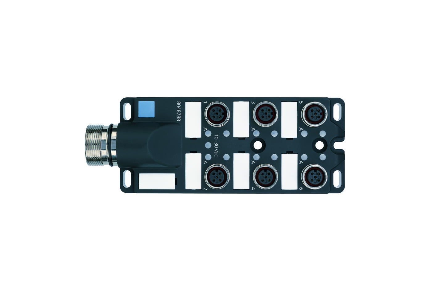 I/O-junctions passive, 6 ports, front contact, M12, female, 4+PE, M23, male, 19 poles