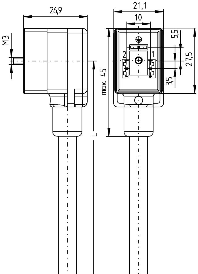 Ventilstecker, Bauform B, 2+PE, Transildiode, Sensor-/Aktorleitung