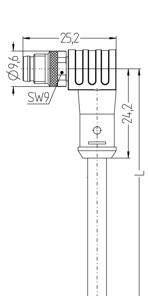 M8, male, angled, 3 poles, rail approved
