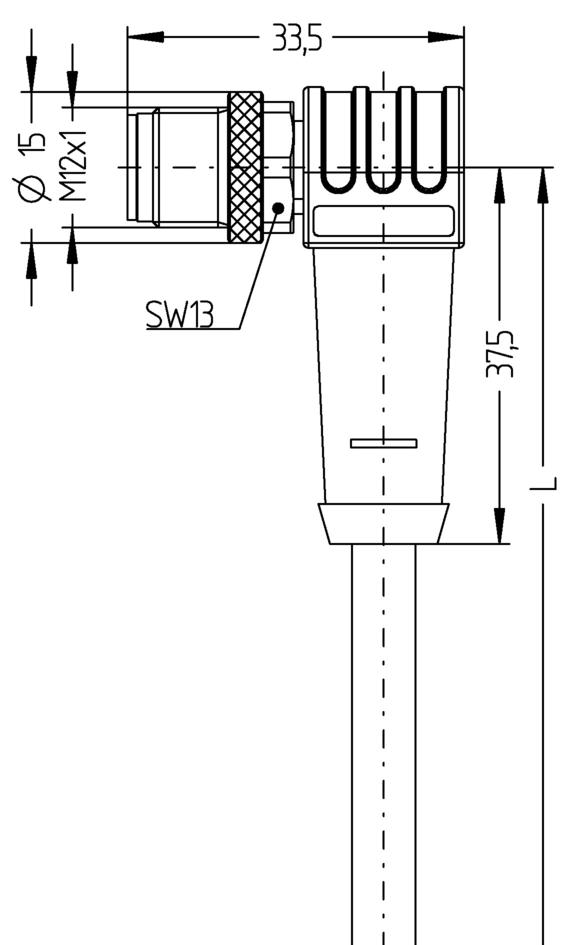 M12, 公头, 弯型, 3针脚, 屏蔽, 传感器/执行器电缆
