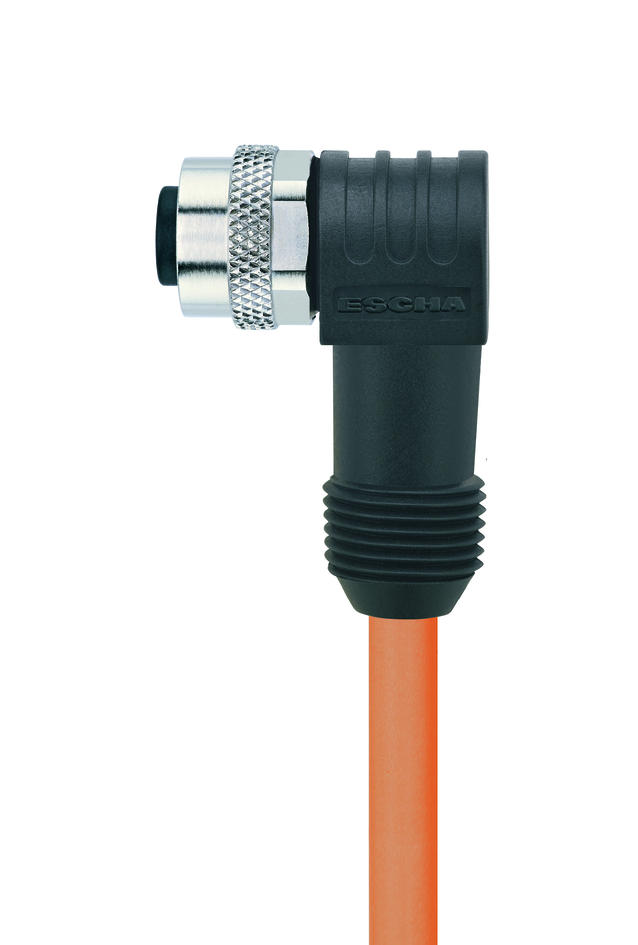 M12, female, angled, 4 poles, grip body with thread, sensor-/actuator cable