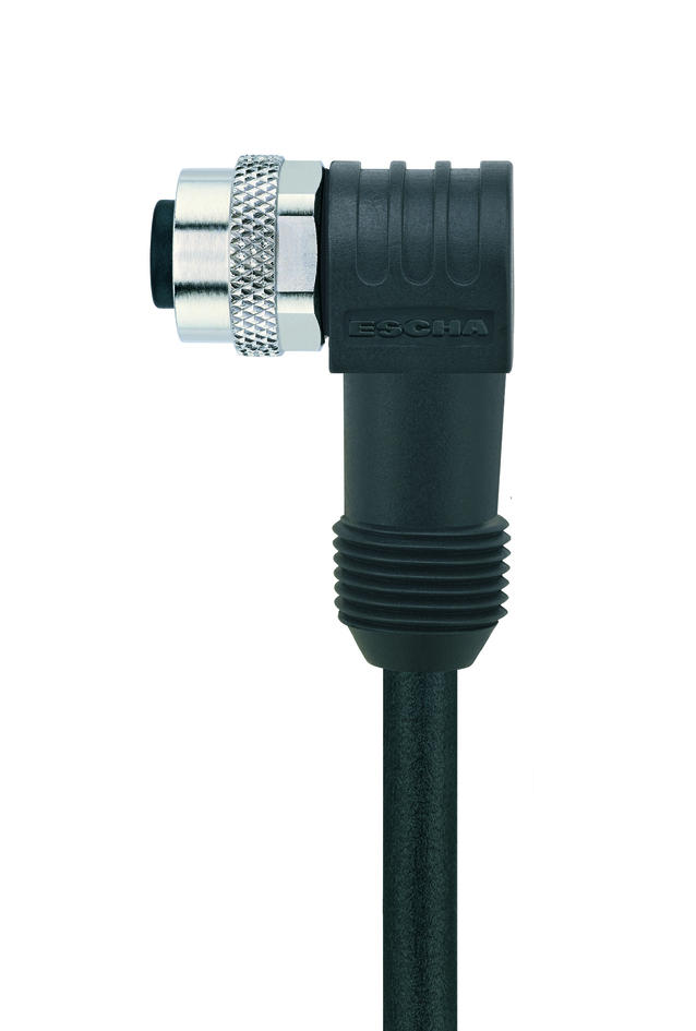 M12, 母头, 弯型, 4针脚, 保护套管带螺纹压头, 传感器/执行器电缆