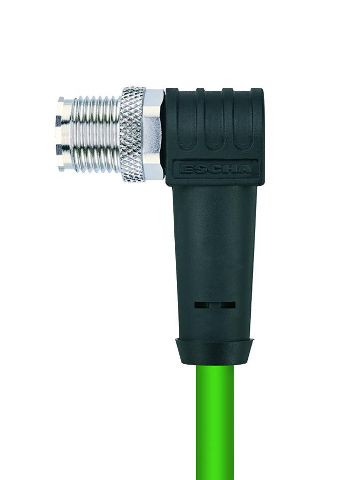 M12, 公头, 弯型, 2针脚, SPE6-编码, M12, 公头, 弯型, 2针脚, SPE6-编码, 屏蔽, 工业以太网 1 GBit/s